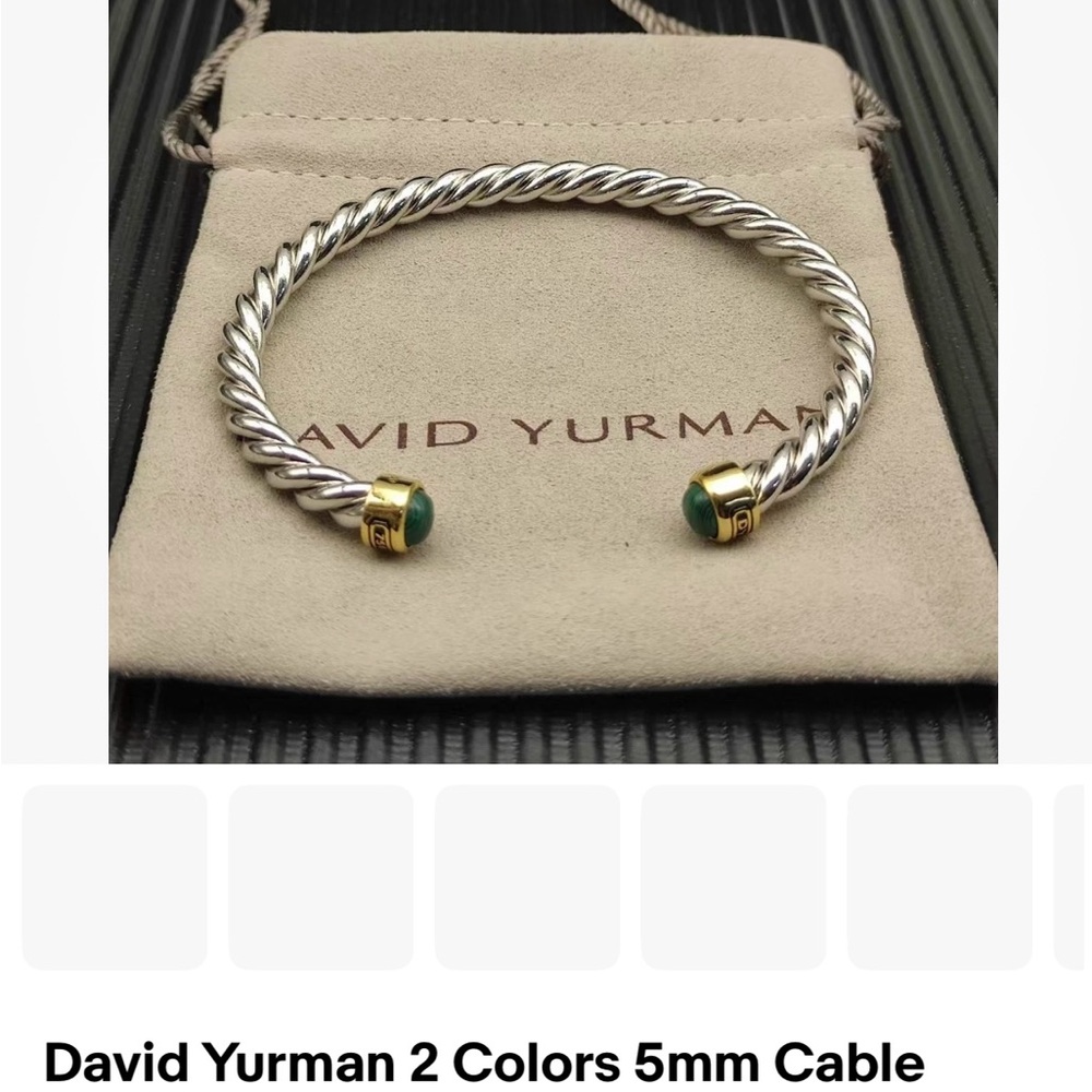 David Yurman Silver and Gold Cable Bracelet with Green Accents